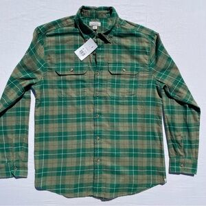 Ocean Coast Shirt Mens SZ L Green Plaid Flannel Button Down Long Sleeve Cotton